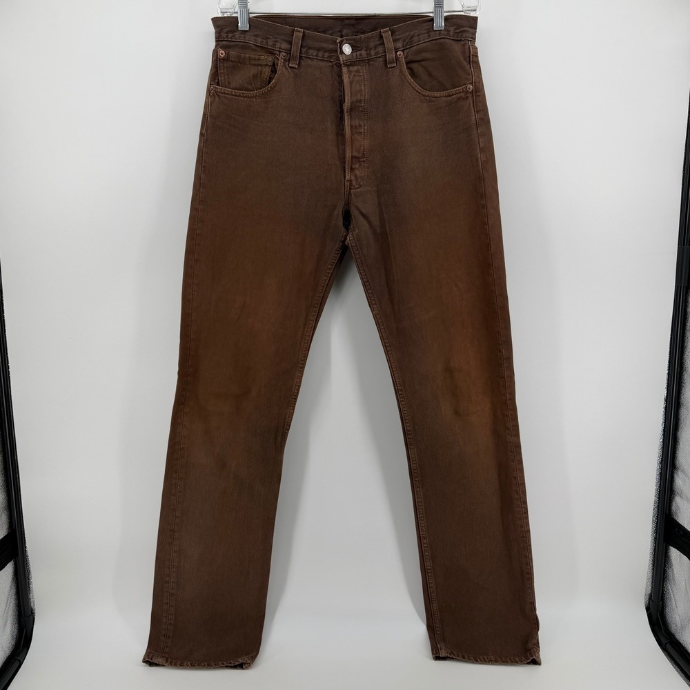 Levis 501 Original Fit Jeans Mens 34x36 Brown Cotton Straight Leg Button Fly